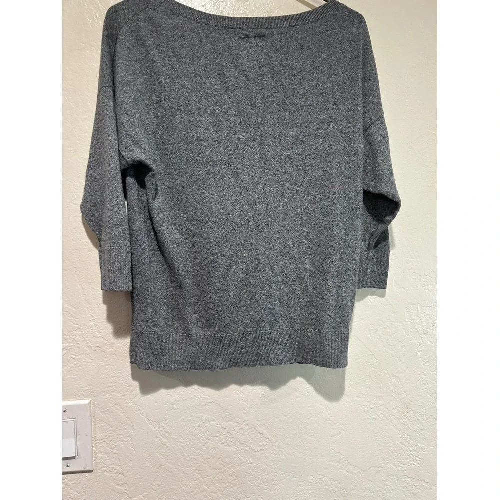 American‎ Eagle Gray Cotton Scoop Neck 3/4 Sleeve Knit Sweater Womens Medium